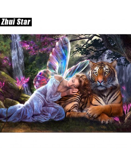 Zhui gwiazda pełna plac wiertła 5D obraz diamentowy DIY "motyl wróżka" tygrys "3D haft zestaw Cross Stitch mozaika wystrój preze
