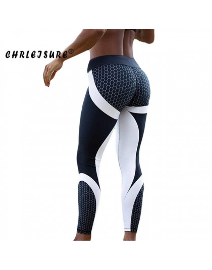 CHRLEISURE legginsy fitness geometryczne honeycomb cyfrowe drukowane legginsy wysokiej talii Hip oddychające poliester kobiety L