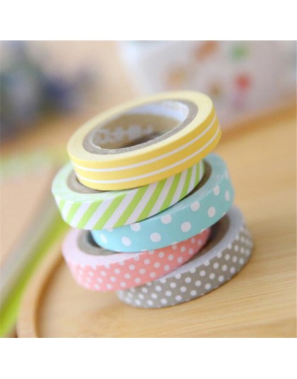 5 rolek cukierki kolor śliczny pasek Dot Washi taśma zestaw naklejek Scrapbooking dekoracja wnętrz strona dekoracji Lot 1306