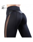 CHRLEISURE jednolity wysoki stan legginsy Fitness kobiety serce trening leginsy Femme modna siatka i Patchwork skóra PU legginsy