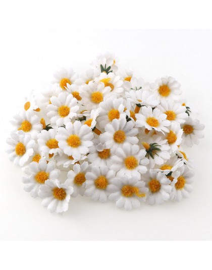 100 sztuk/partia 2.5cm Mini Daisy dekoracyjny kwiat sztuczne jedwabne kwiaty dekoracja na przyjęcie ślubne Home Decor (bez łodyg