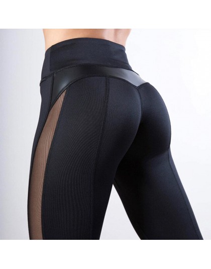 CHRLEISURE jednolity wysoki stan legginsy Fitness kobiety serce trening leginsy Femme modna siatka i Patchwork skóra PU legginsy