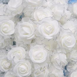 20 sztuk 4cm brokat frędzle jedwabne kwiaty piankowe DIY Handmade sztuczne główki kwiatu róży dla ślubna tutu dekoracji głowy kw