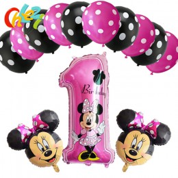 13 sztuk różowa dziewczyna impreza z myszką minnie dekoracje balony urodzinowe numer 1 2 3 rok baby shower hel Dot lateks balon 