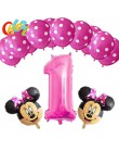 13 sztuk różowa dziewczyna impreza z myszką minnie dekoracje balony urodzinowe numer 1 2 3 rok baby shower hel Dot lateks balon 