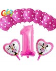 13 sztuk różowa dziewczyna impreza z myszką minnie dekoracje balony urodzinowe numer 1 2 3 rok baby shower hel Dot lateks balon 