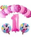 13 sztuk różowa dziewczyna impreza z myszką minnie dekoracje balony urodzinowe numer 1 2 3 rok baby shower hel Dot lateks balon 