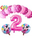 13 sztuk różowa dziewczyna impreza z myszką minnie dekoracje balony urodzinowe numer 1 2 3 rok baby shower hel Dot lateks balon 