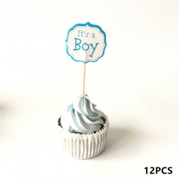 12/18/20 szt. Baby Shower Cupcake wykaszarki chłopiec dziewczyna chrzciny niebieskie dekoracje na imprezę urodzinową dzieci świą