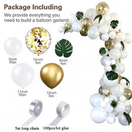 98 sztuk balon Garland łuk zestaw biały złote balony konfetti sztuczne liście palmowe urodziny dekoracja na przyjęcie ślubne