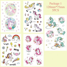 TAOUP 5pc jednorazowy tatuaż jednorożec naklejki z okazji urodzin jednorożec wystrój Baby Shower dziewczyna Unicornio Birthday P