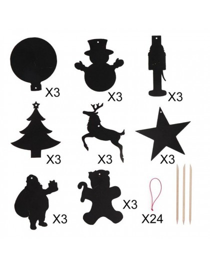OurWarm 24 sztuk magiczny kolor zdrapka boże narodzenie ozdoby choinkowe zarysowania papier artystyczny Coloring Cards skrobanie
