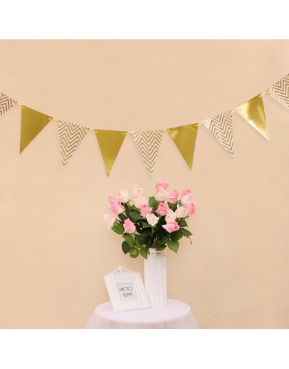 12 flagi 18cm różowe złoto girlandy urodziny chorągiewki banery proporczyk Baby Shower ślub Garland flagi artykuły do dekoracji 