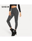 SHEIN czarny szeroki pas Plaid legginsy elegancki urząd Lady Skinny kobiety jesień odzież robocza Highstreet minimalistyczne leg