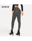 SHEIN czarny szeroki pas Plaid legginsy elegancki urząd Lady Skinny kobiety jesień odzież robocza Highstreet minimalistyczne leg