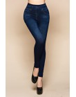 Modne dopasowane legginsy damskie Plus rozmiar Faux dżinsy legginsy długie kieszonkowe drukowanie letnie legginsy spodnie ołówko