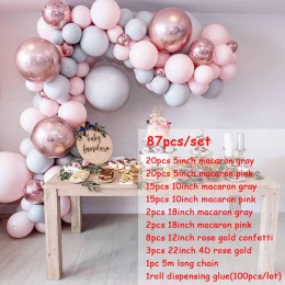 Macaron balony Arch Kit pastelowe szare różowe balony Garland różowe złoto konfetti Globos dekoracje weselne przybory dla niemow