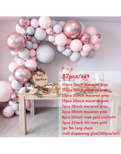 Macaron balony Arch Kit pastelowe szare różowe balony Garland różowe złoto konfetti Globos dekoracje weselne przybory dla niemow