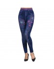 Modne dopasowane legginsy damskie Plus rozmiar Faux dżinsy legginsy długie kieszonkowe drukowanie letnie legginsy spodnie ołówko