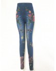 Modne dopasowane legginsy damskie Plus rozmiar Faux dżinsy legginsy długie kieszonkowe drukowanie letnie legginsy spodnie ołówko