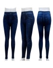 Modne dopasowane legginsy damskie Plus rozmiar Faux dżinsy legginsy długie kieszonkowe drukowanie letnie legginsy spodnie ołówko