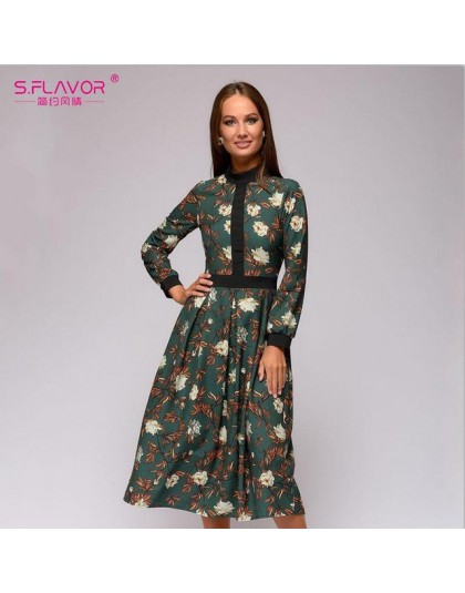 S. FLAVOR patchwork drukowanie kobiet sukienka trapezowa 2020 wiosna w stylu vintage vestidos dla kobiet dorywczo dół kobiet Mid