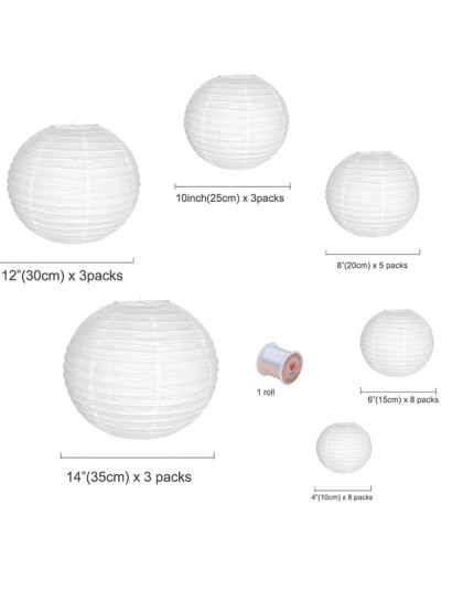 30 sztuk białe lampiony papierowe/Led Lights różnych rozmiarów 4 "-14" chiński Lampion na wesela Baby Shower Xmas imprezy i wyda