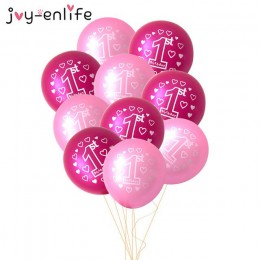 10 sztuk różowy 1 balonik urodzinowy jeden 1 rok stara pierwsza dekoracja na przyjęcie z okazji urodzin lateksowe balony Globos 