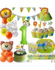 Cyuan dżungla dekoracja urodzinowa zielone balony cyfry balon ze zwierzęciem impreza w stylu Safari papierowy kubek i talerz Ban