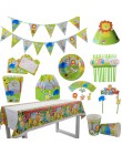 Cyuan dżungla dekoracja urodzinowa zielone balony cyfry balon ze zwierzęciem impreza w stylu Safari papierowy kubek i talerz Ban