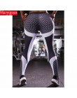 Maryigean legginsy z nadrukiem ze wzorem siatki Fitness legginsy dla kobiet sportowe trening leginsy push-up elastyczna szczupła