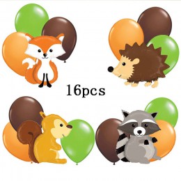 1 zestaw balony ze zwierzętami Raccoon Fox wiewiórka jeż folia balon z helem jeden urodziny Jungle Party Decor chłopiec Kid zaba