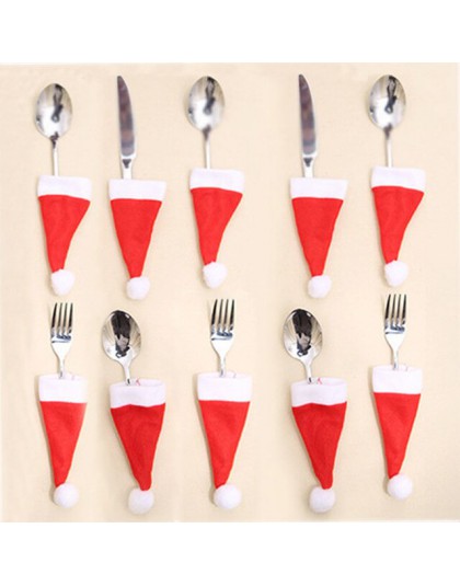 10 sztuk nowy rok 2020 ozdoby świąteczne Noel nóż do naczyń widelec Christmas Hat Bag Noel dekoracje do domu Natal 2019 Decor