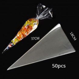 50 sztuk DIY Wedding Birthday Party słodki celofan wyczyść cukierki stożek torby do przechowywania impreza jednorożec Decor deko