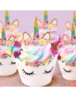 Tęczowa opaska jednorożec Cupcake owijarki ciasto Topper jednorożec urodziny Party ciasto dekoracje świąteczne dla dzieci Baby S