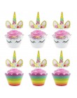 Tęczowa opaska jednorożec Cupcake owijarki ciasto Topper jednorożec urodziny Party ciasto dekoracje świąteczne dla dzieci Baby S
