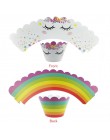 Tęczowa opaska jednorożec Cupcake owijarki ciasto Topper jednorożec urodziny Party ciasto dekoracje świąteczne dla dzieci Baby S