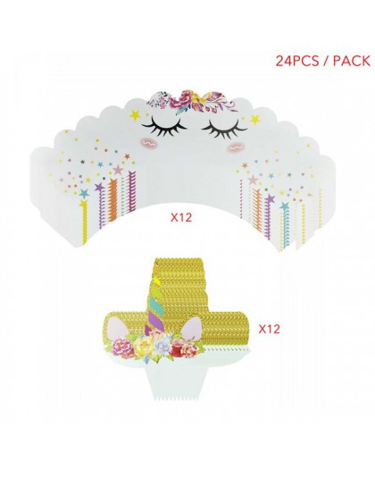 Tęczowa opaska jednorożec Cupcake owijarki ciasto Topper jednorożec urodziny Party ciasto dekoracje świąteczne dla dzieci Baby S