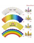 Tęczowa opaska jednorożec Cupcake owijarki ciasto Topper jednorożec urodziny Party ciasto dekoracje świąteczne dla dzieci Baby S