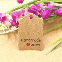 100 sztuk Kraft paper hand made tag z miłością dla DIY pudełko tag cukierki cupcake kartki z podziękowaniami/handmade dobrodziej