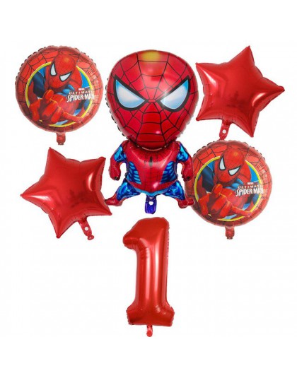 6 sztuk Spiderman foliowe balony z helem 30 Cal numer chłopiec Party piłka dmuchana dekoracja urodzinowa dla dzieci zabawki gwia
