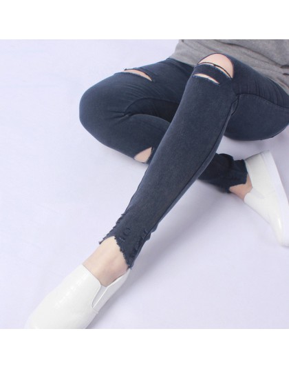 Yesello Plus rozmiar M-5XL lato dziura porwane jeansy damskie Jeggings fajne dżinsowe wysokiej talii obcisłe dżinsy rurki spodni
