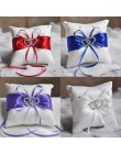 Drop Shipping europejskie wesele wystrój pierścień poduszka podwójne serce biały czerwony niebieski Handmade wstążka kokardka Rh