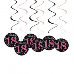 6 sztuk spiralą PVC wszystkiego najlepszego z okazji urodzin Swirl 18 21 30 40 50 60 70 lat wiszące ozdoby dekoracje na imprezę 