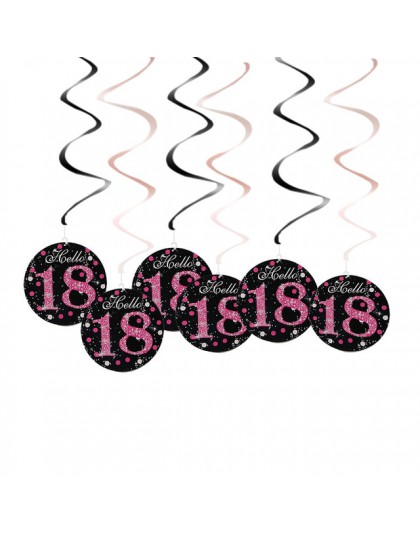 6 sztuk spiralą PVC wszystkiego najlepszego z okazji urodzin Swirl 18 21 30 40 50 60 70 lat wiszące ozdoby dekoracje na imprezę 