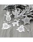 HUADODO 6 sztuk czerwony i biały drewniane drzewo Deer Snowman dekoracje na boże narodzenie ozdobne wisiorki dla choinka strona 