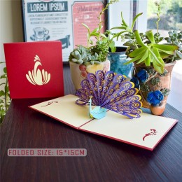 3D Cute Animal karty kirigami szczęśliwa kartka urodzinowa dla dzieci Baby Shower żona mąż kobiety Cartoon Peacock klatka dla pt