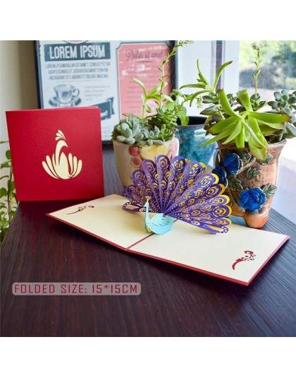 3D Cute Animal karty kirigami szczęśliwa kartka urodzinowa dla dzieci Baby Shower żona mąż kobiety Cartoon Peacock klatka dla pt