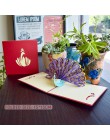 3D Cute Animal karty kirigami szczęśliwa kartka urodzinowa dla dzieci Baby Shower żona mąż kobiety Cartoon Peacock klatka dla pt