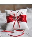 Drop Shipping europejskie wesele wystrój pierścień poduszka podwójne serce biały czerwony niebieski Handmade wstążka kokardka Rh